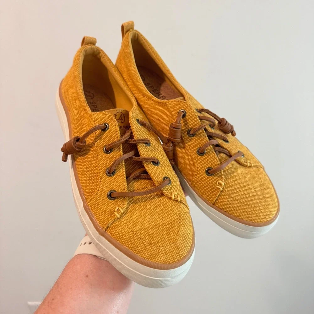 Sperry SeaCycled Crest Vibe Mustard Yellow Canvas Sneakers Womens 9.5